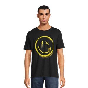 Smiley Face Graphic Tee Men's XL Spray Paint SmileyWorld Black Yellow Streetwear